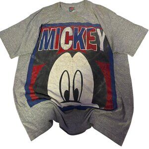 Vintage Mickey Mouse T-Shirt – Big Spellout Graphic – Heather Grey